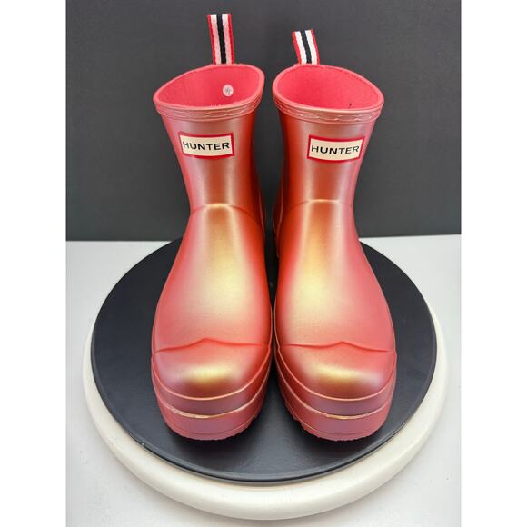 Hunter Original Play Short Nebula Womens Sz 10 Rain Boots Iridescent Coral Red - Picture 2 of 11